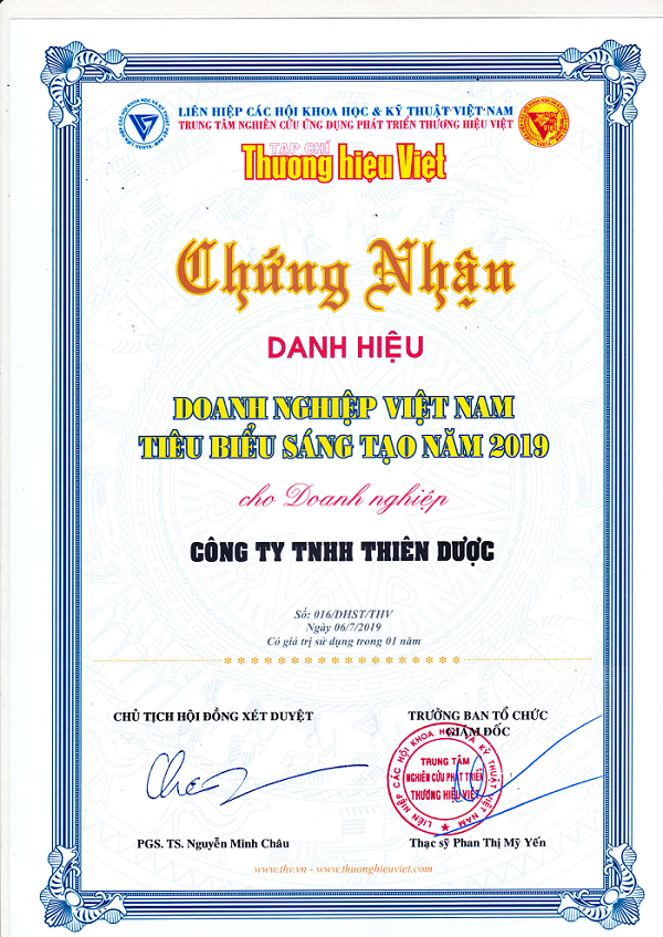 Thiên Dược đạt Doanh nghiệp Việt Nam Tiêu Biểu sáng tạo năm 2019